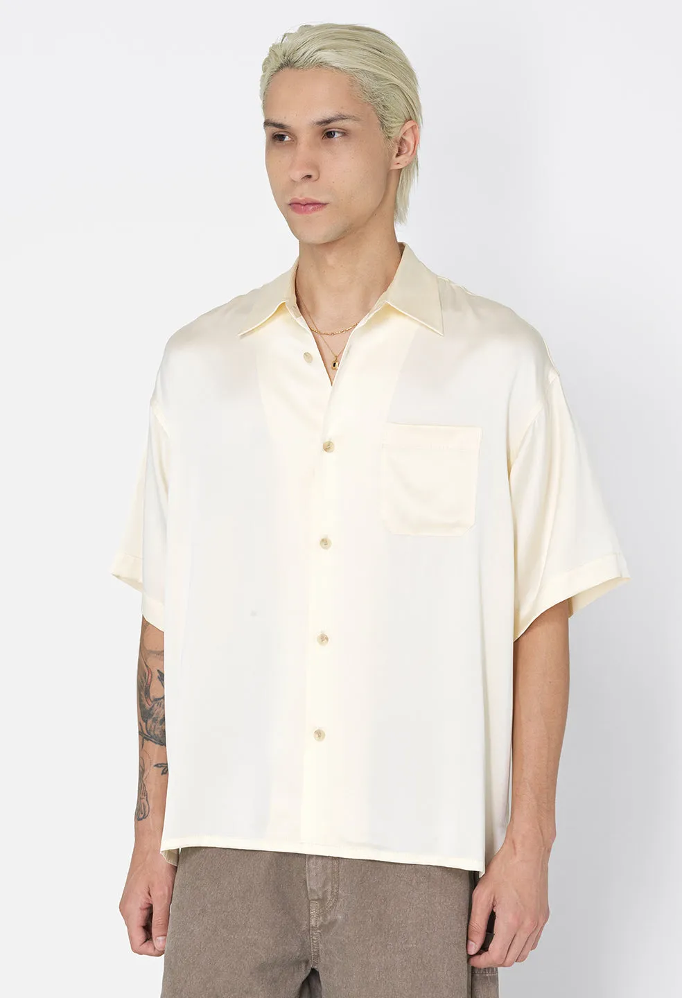 Brushed Silk Button Up / Salt