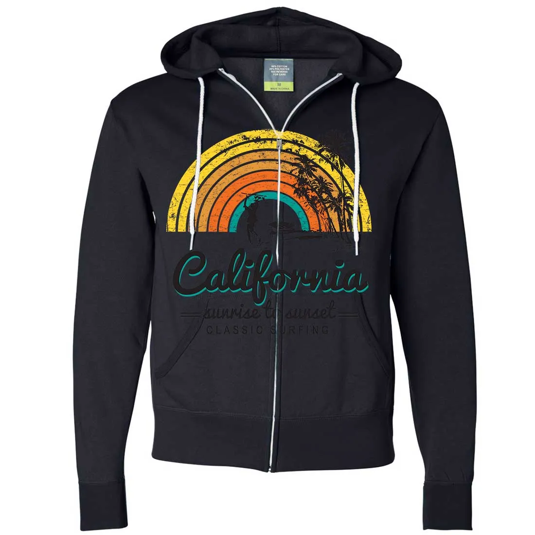 California Classic Sunrise Surfing Zip-Up Hoodie