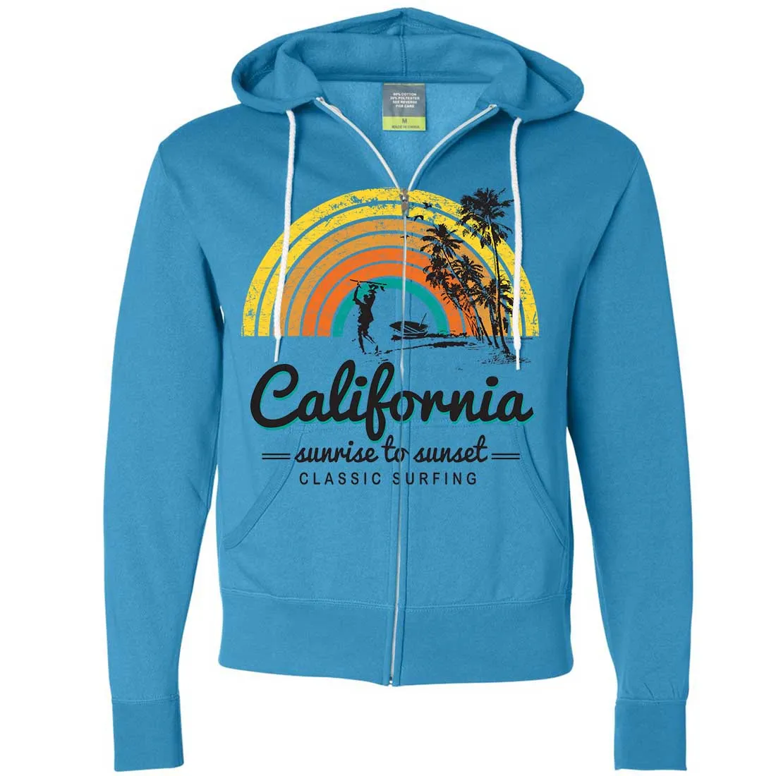 California Classic Sunrise Surfing Zip-Up Hoodie