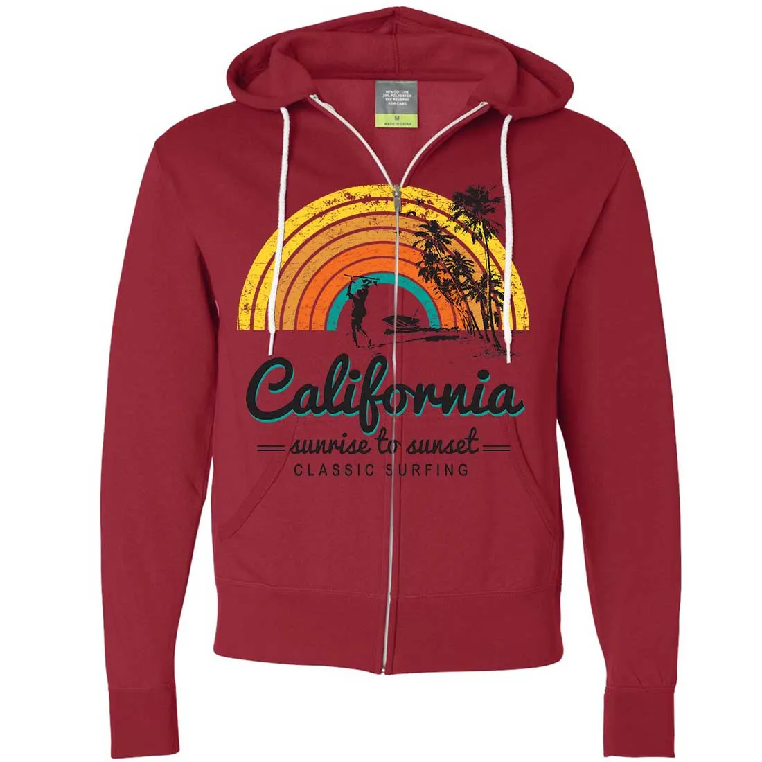 California Classic Sunrise Surfing Zip-Up Hoodie