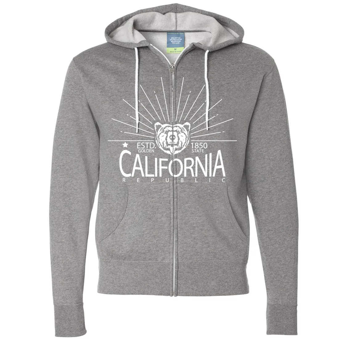 California Golden State White Print Zip-Up Hoodie