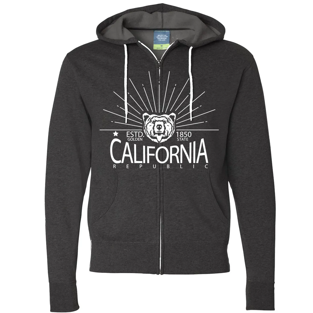 California Golden State White Print Zip-Up Hoodie