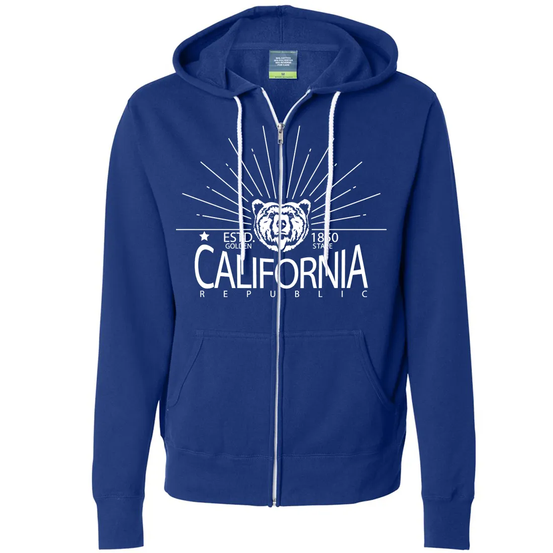 California Golden State White Print Zip-Up Hoodie