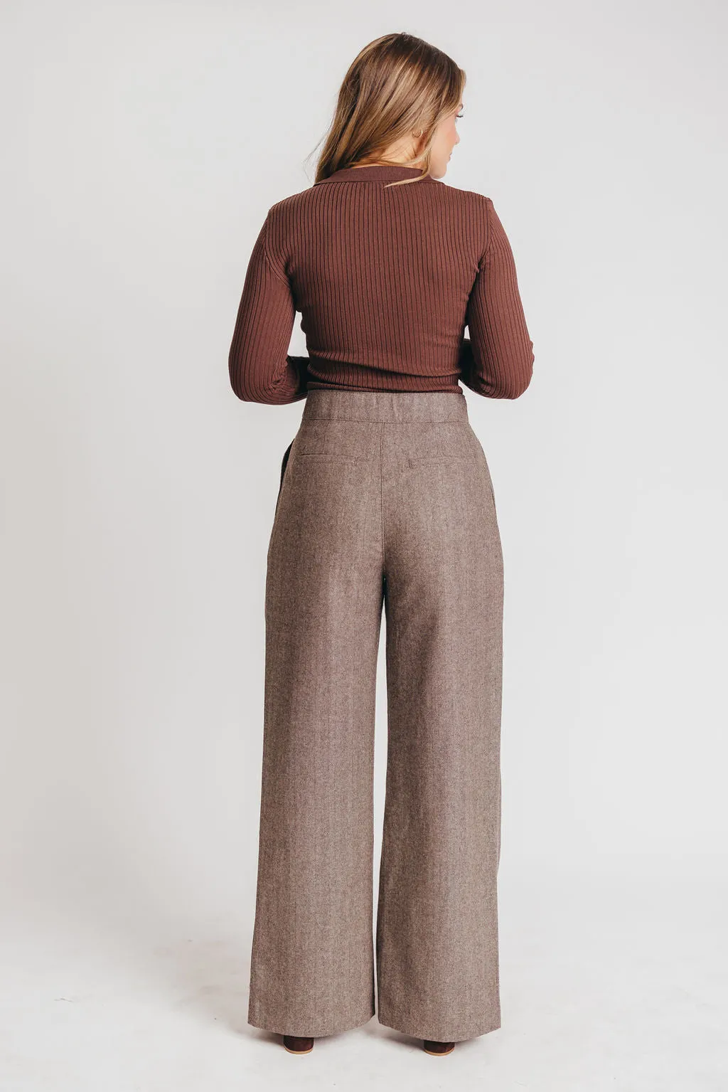 Cambri Herringbone Wide-Leg Trouser in Brown