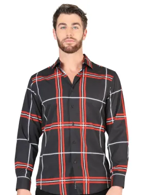 Camisa Casual Manga Larga Estampada Cuadros Negro para Hombre 'El Señor de los Cielos' - ID: 44605