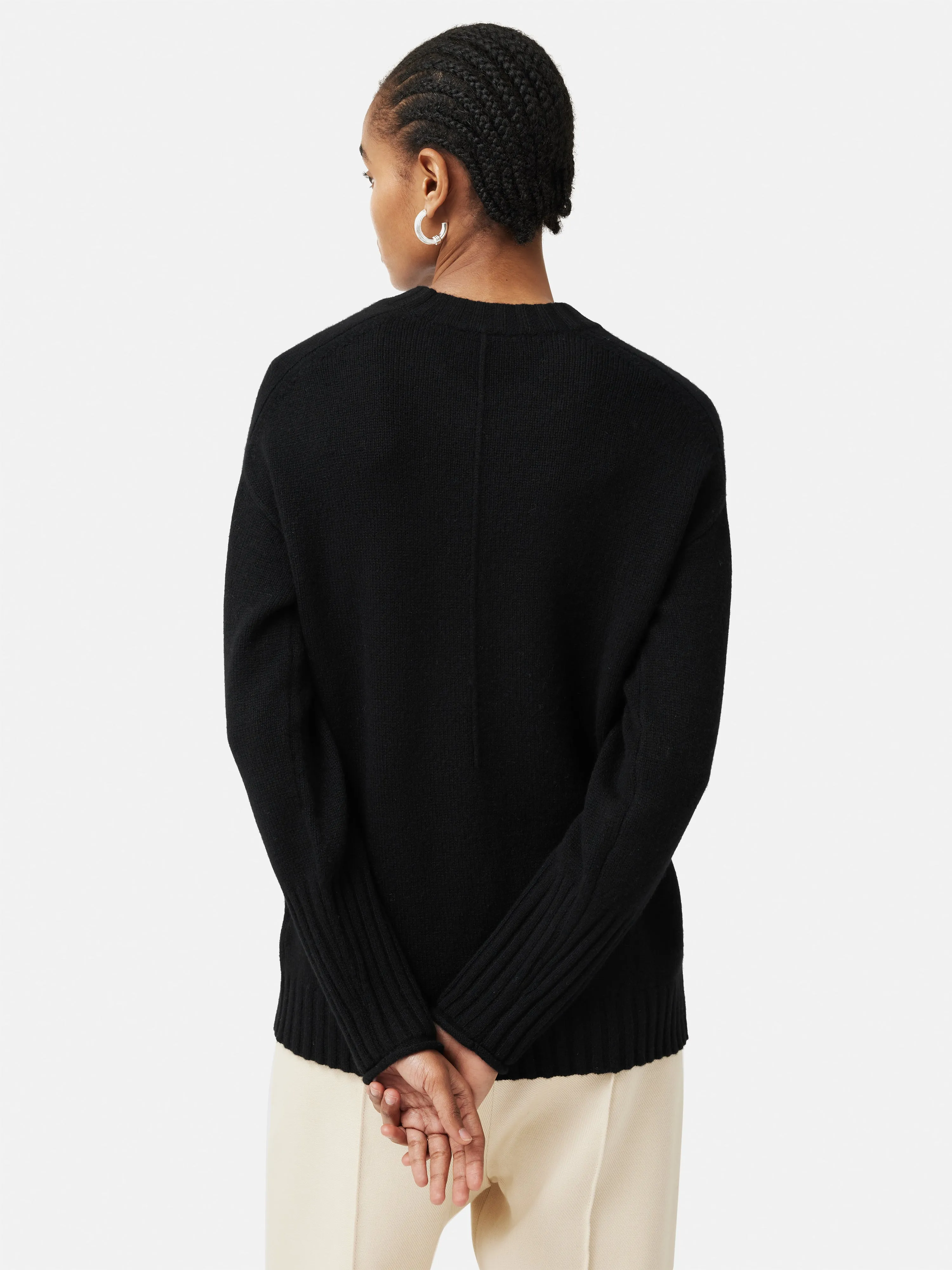 Cashmere Relaxed Crew Jumper | Black