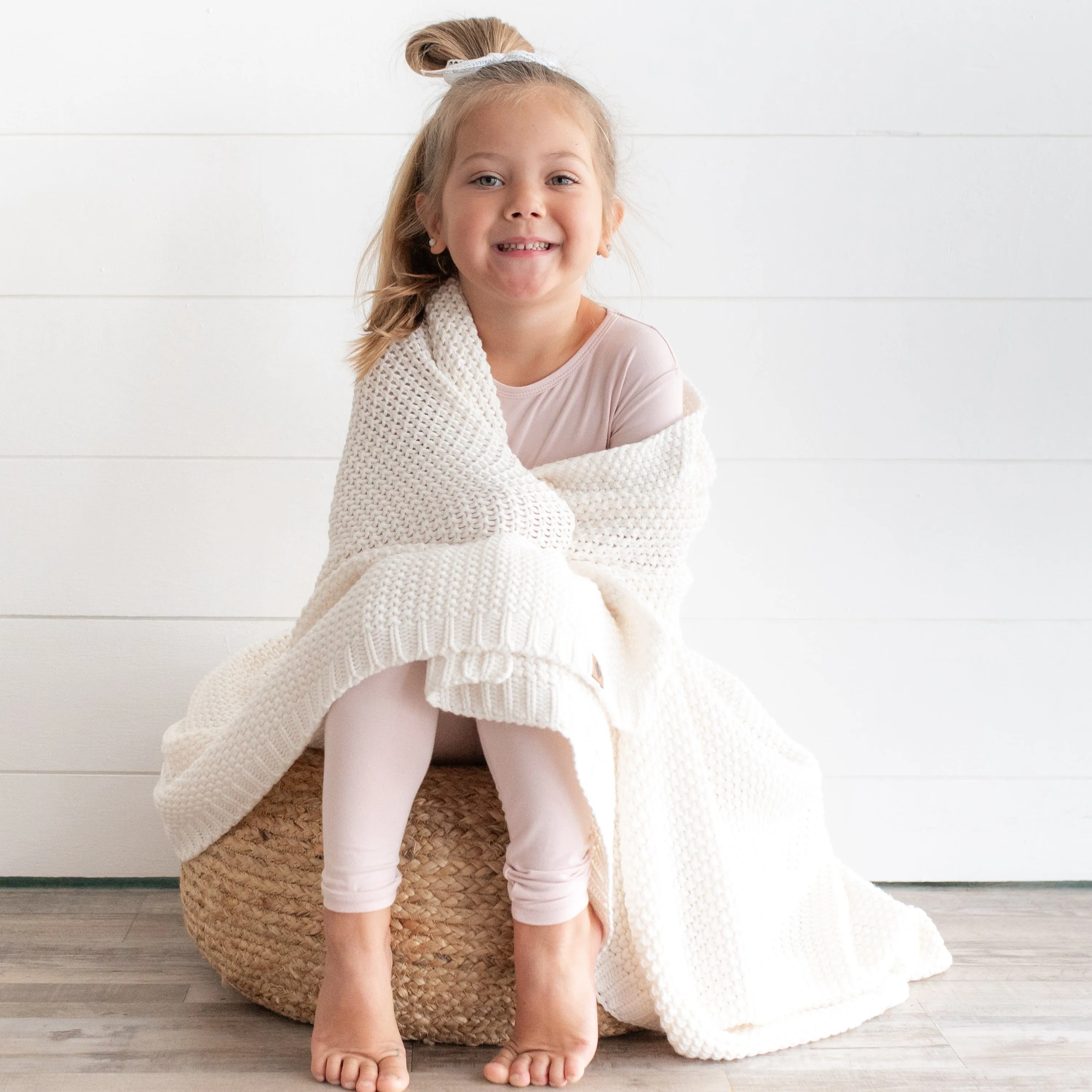 Chunky Knit Toddler Blanket in Cloud