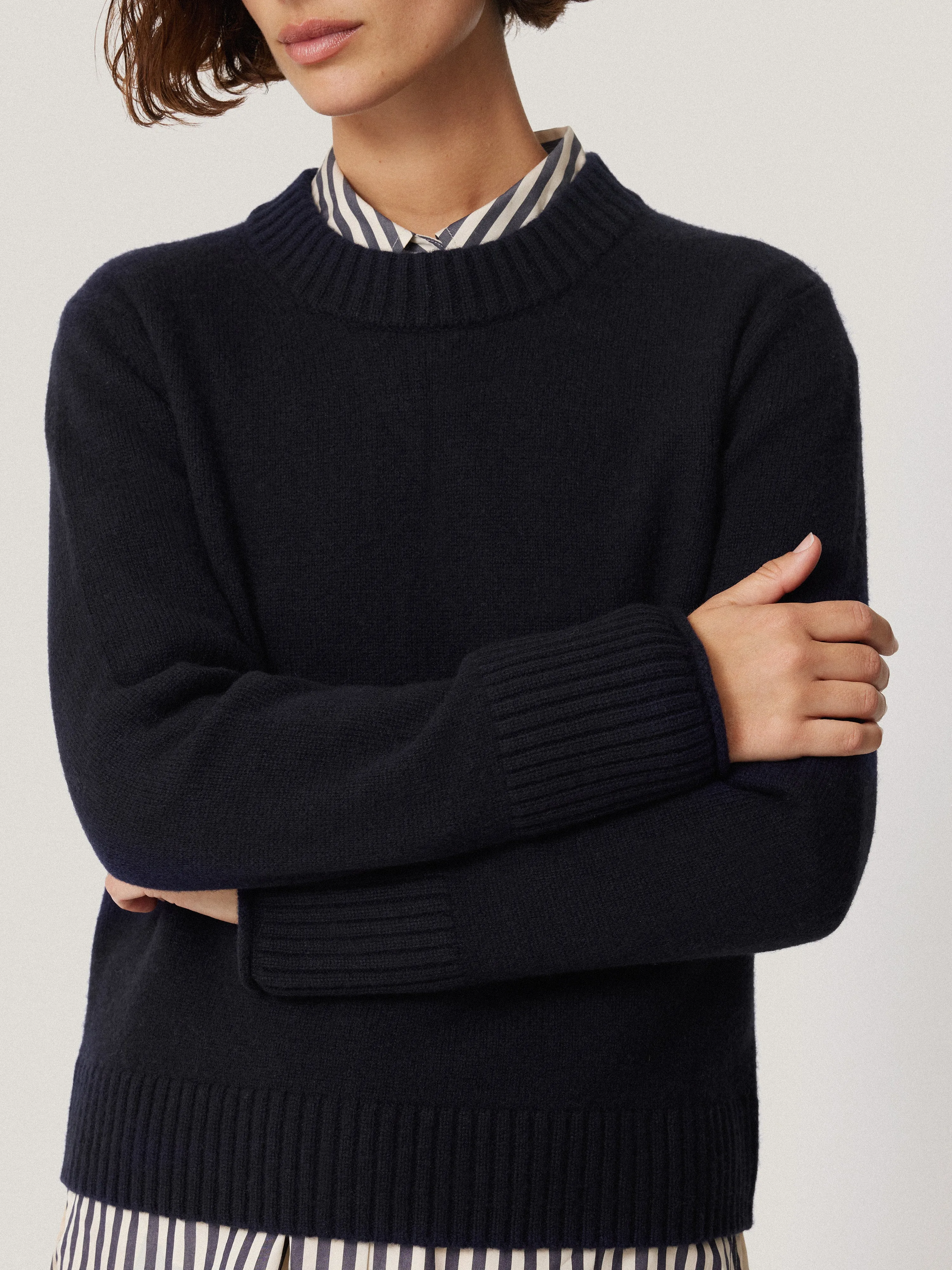 Compact Wool Cashmere Blend Jumper | Navy