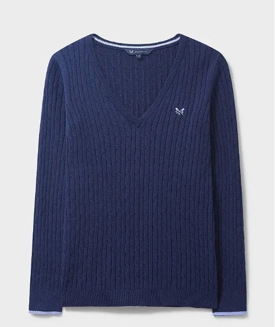 Crew Clothing - Heritage V Neck Cable Jumper - Navy