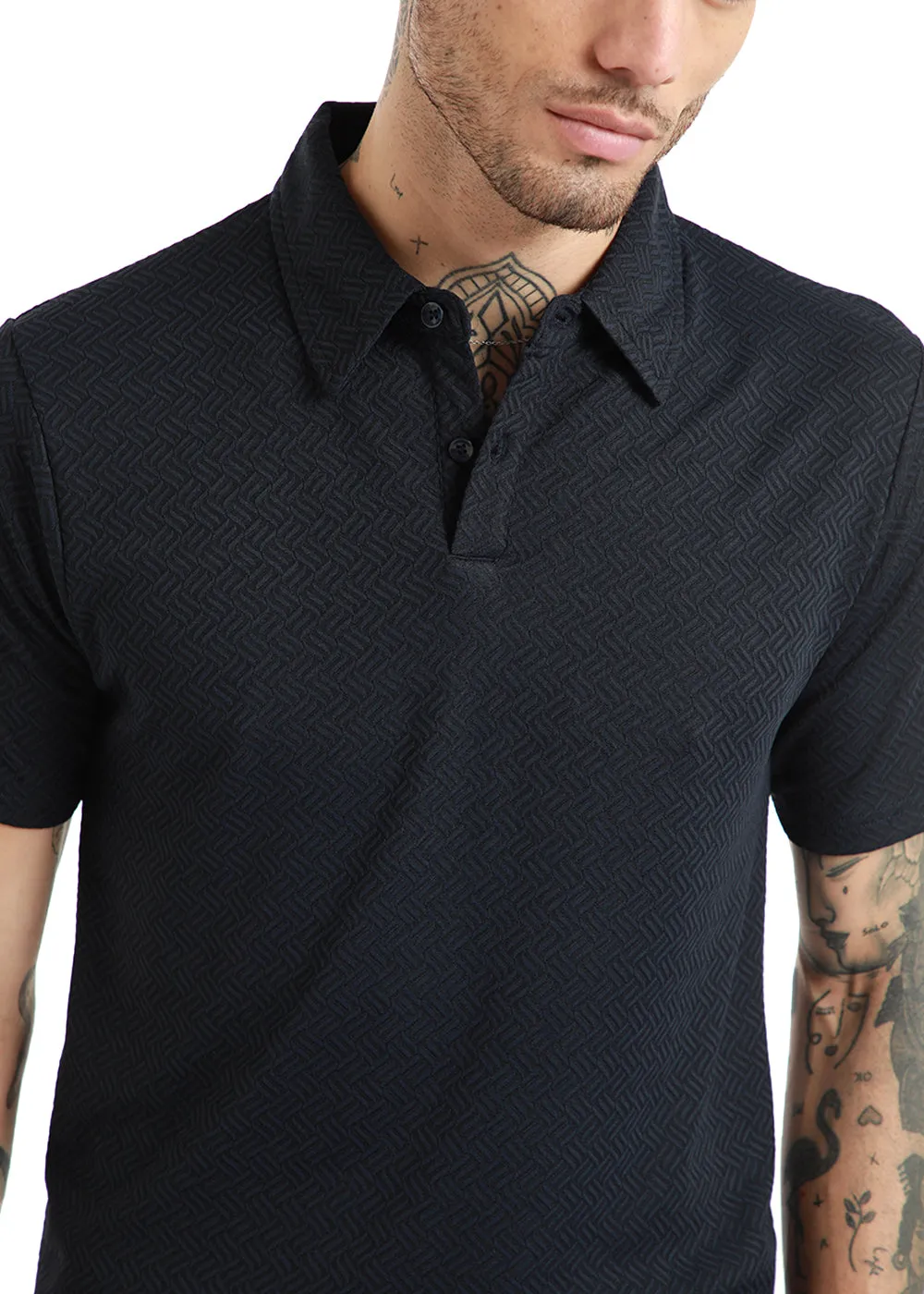 Dark blue twin weave Polo T-shirt