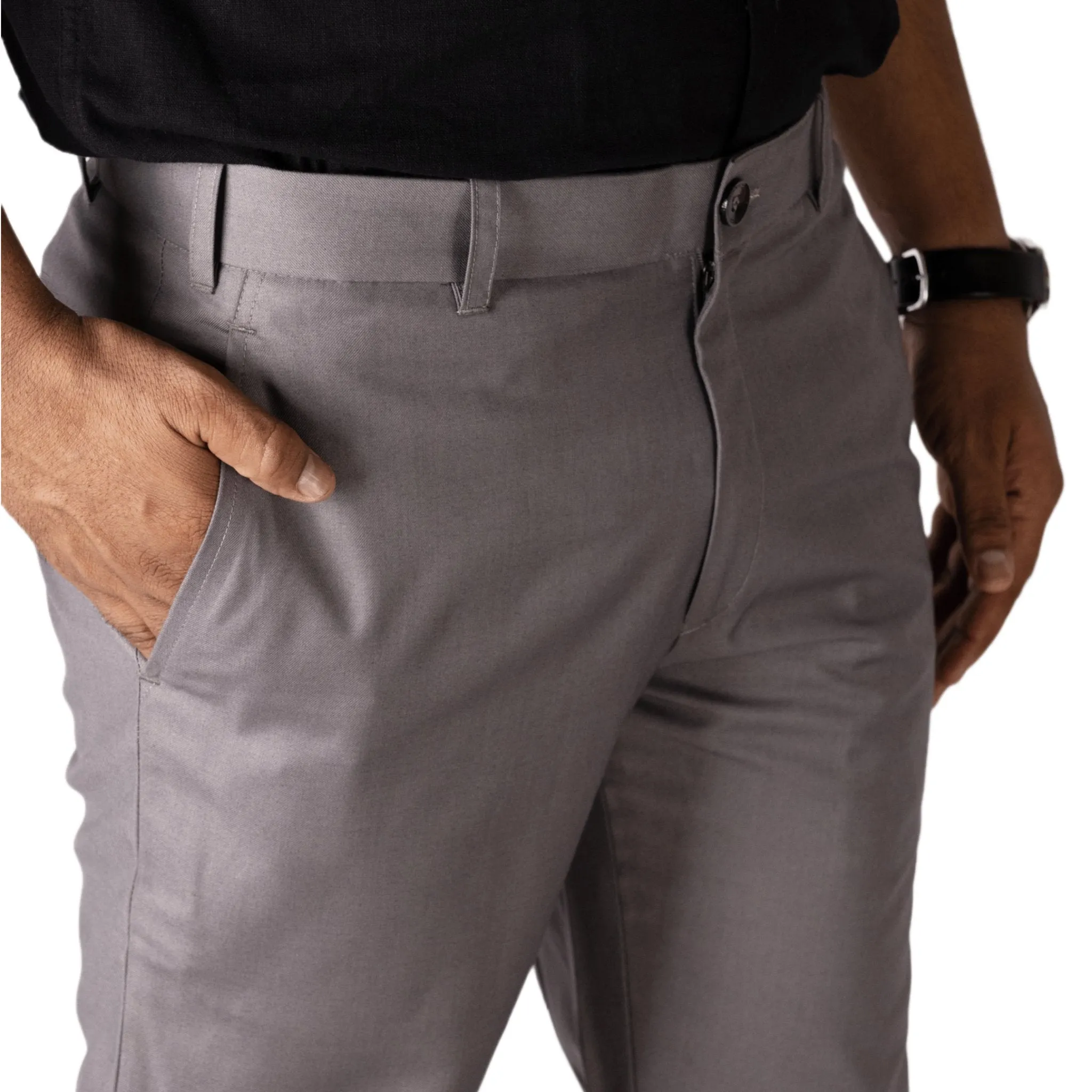 Dark Grey color blend cotton pant for men