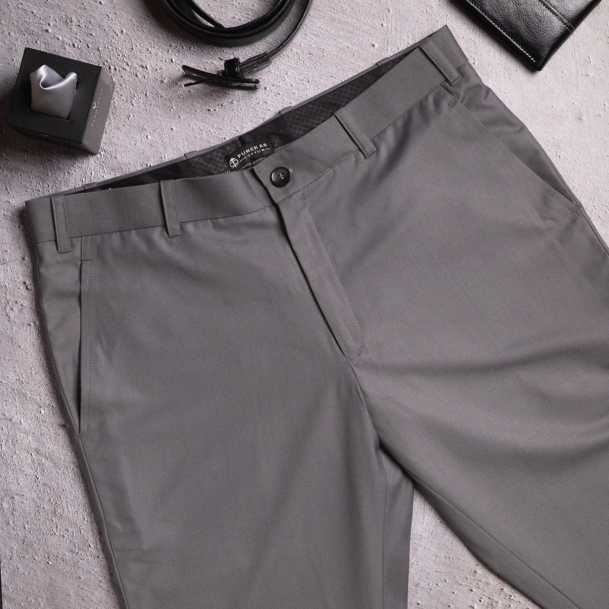 Dark Grey color blend cotton pant for men