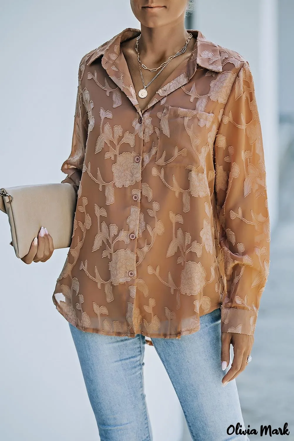 Deanwangkt - Brown floral textured shirt with collar and collar