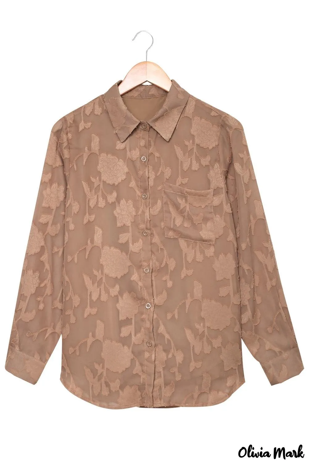 Deanwangkt - Brown floral textured shirt with collar and collar