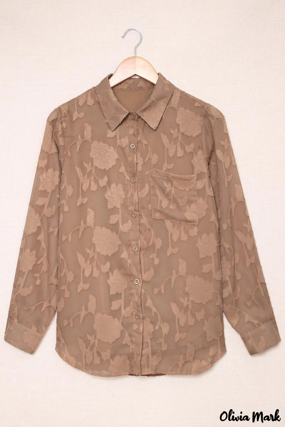 Deanwangkt - Brown floral textured shirt with collar and collar