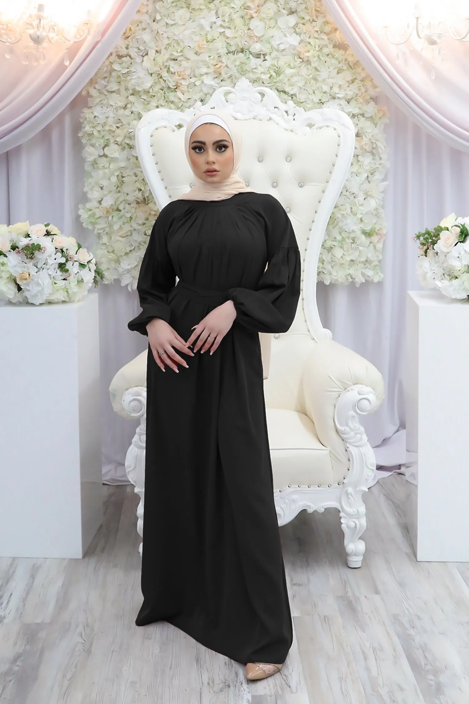 Deluxe Soft Balloon Sleeve Dress- Black