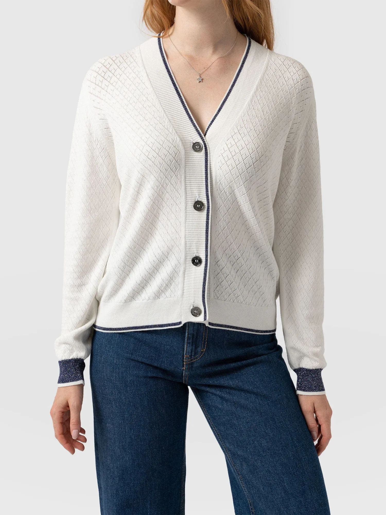 Diamond Knit Cardigan - White