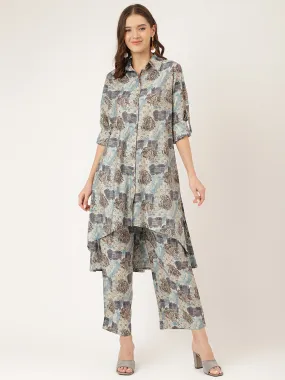 Divena Blue Foil Printed Chanderi Co-ord Set