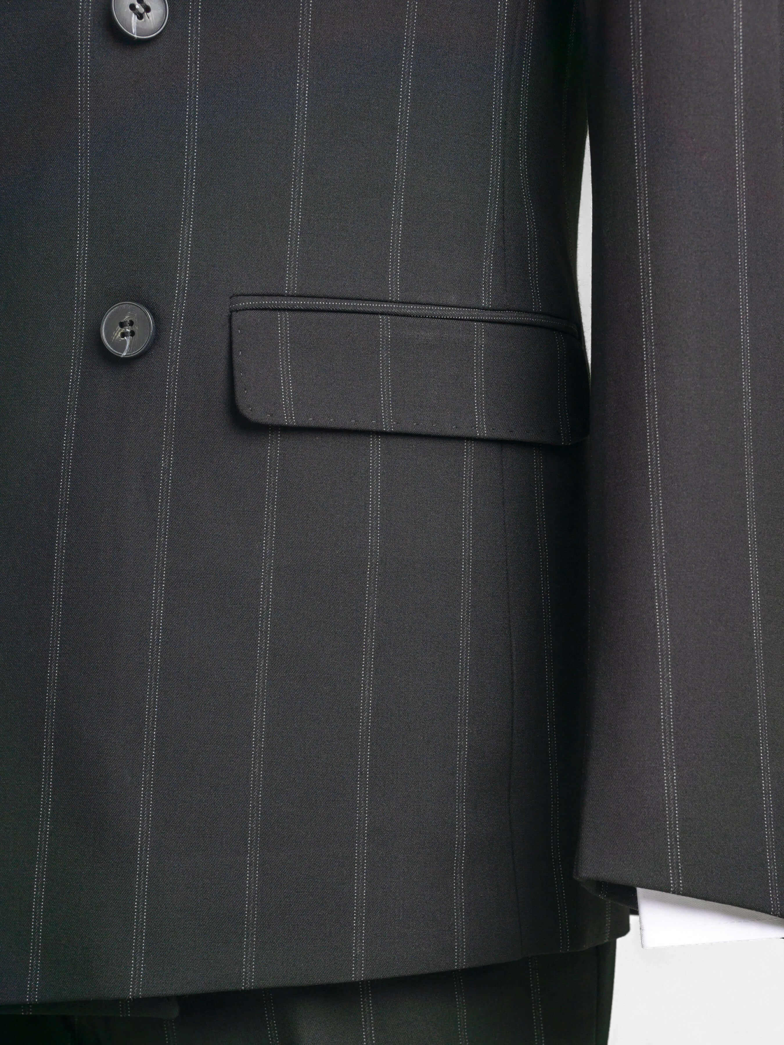 Double Breasted Suit Blazer - Black Wide Stripes (Peak Lapel)