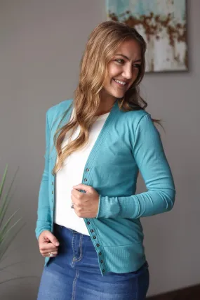 Dusty Teal Snap Cardigan • S