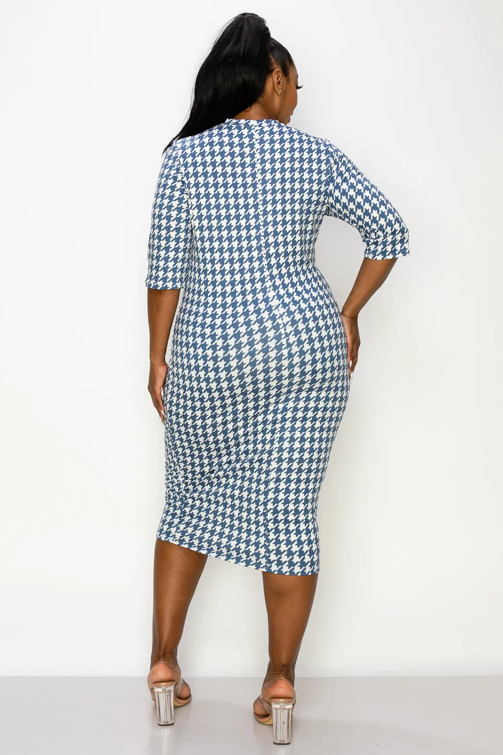 Elly Houndstooth Midi Dress