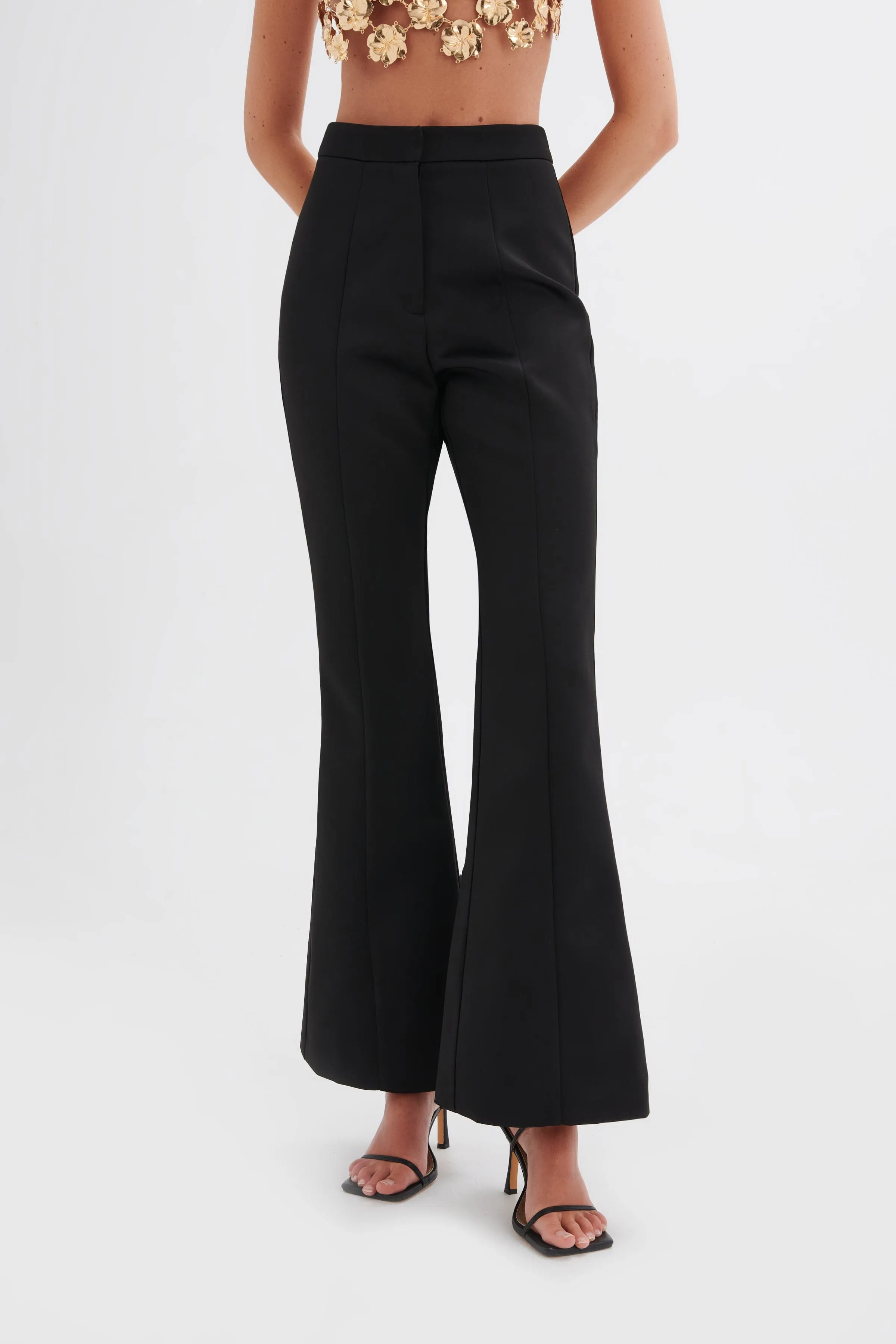 EMELIE Fit and Flare Satin Trouser in Black