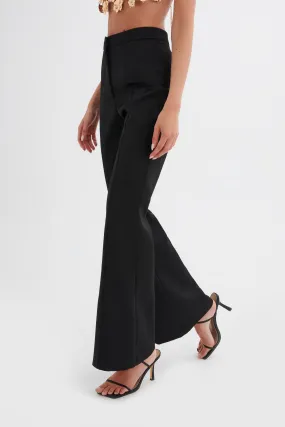 EMELIE Fit and Flare Satin Trouser in Black