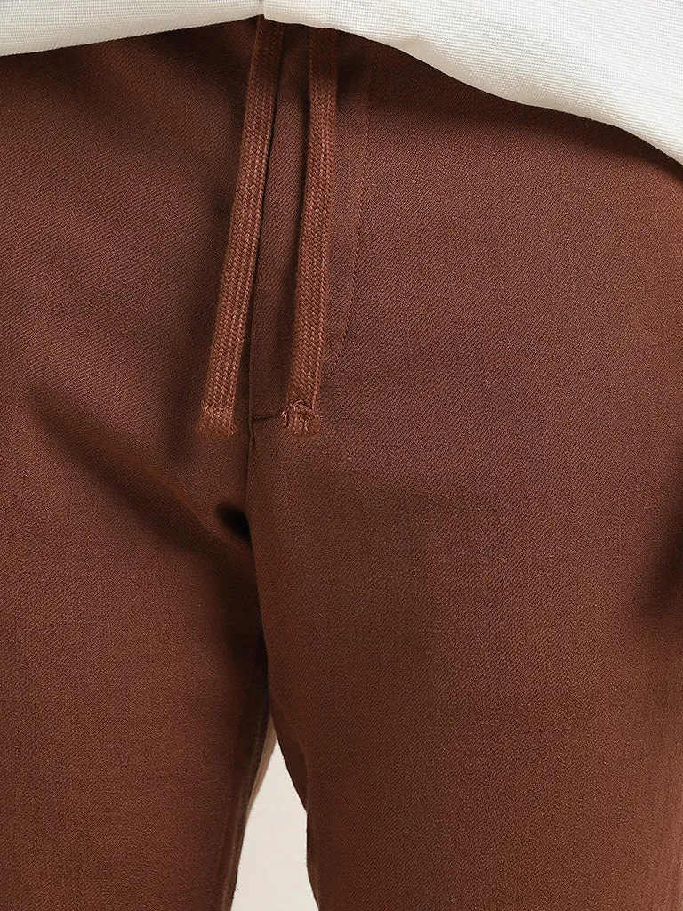 ETA Brown Mid-Rise Relaxed-Fit Cotton Blend Chinos