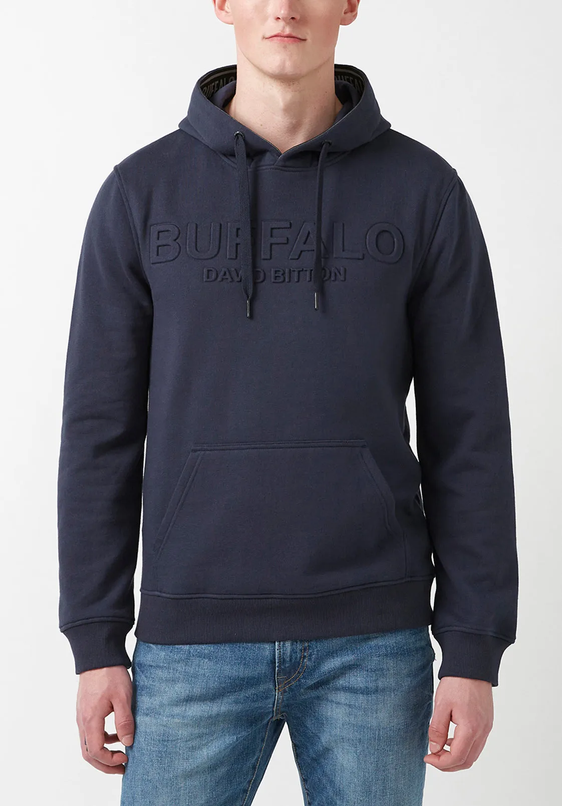 Fadol Men's Embossed Fleecy Hoodie in Navy - BPM13610