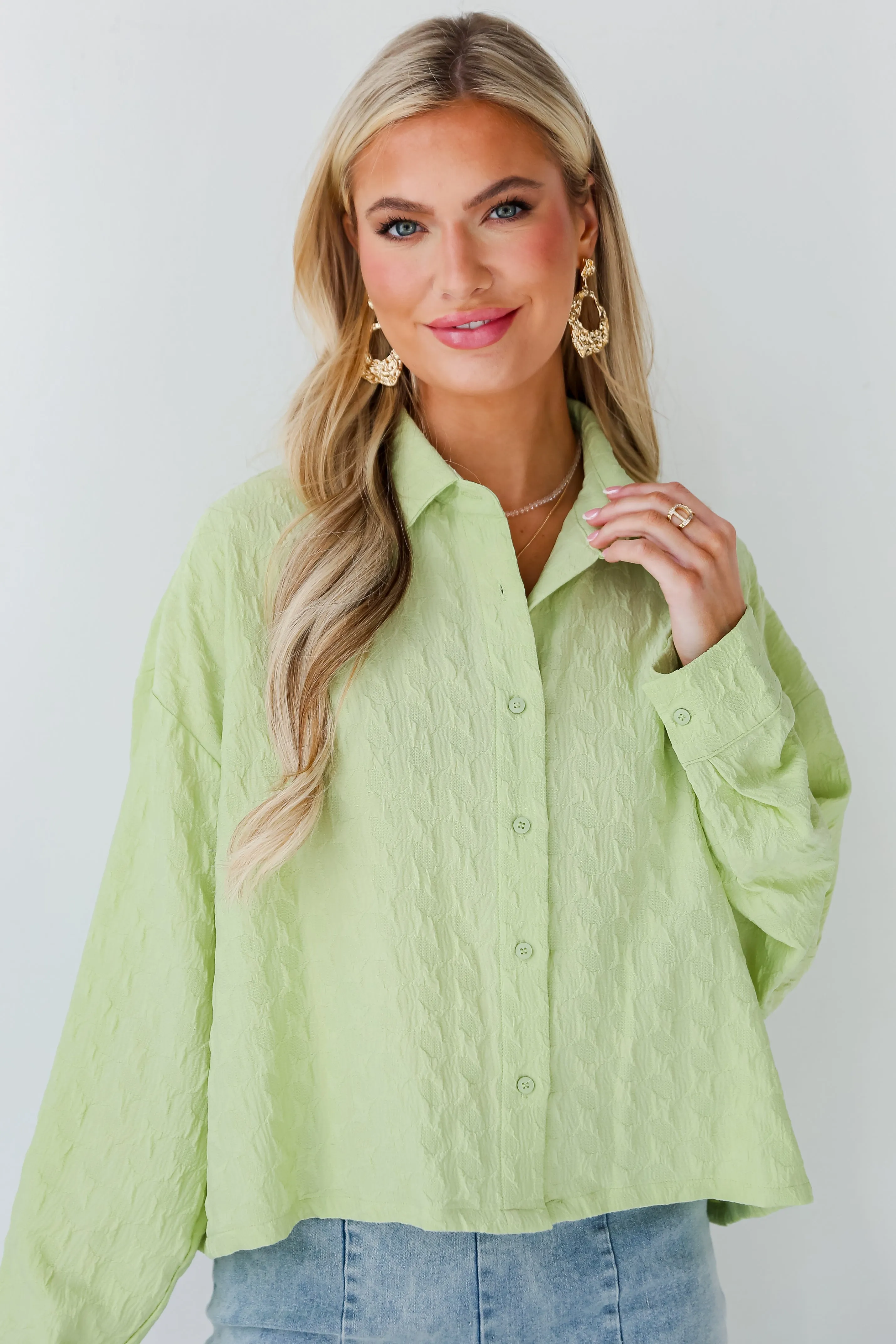 FINAL SALE - Budding Charm Lime Textured Blouse