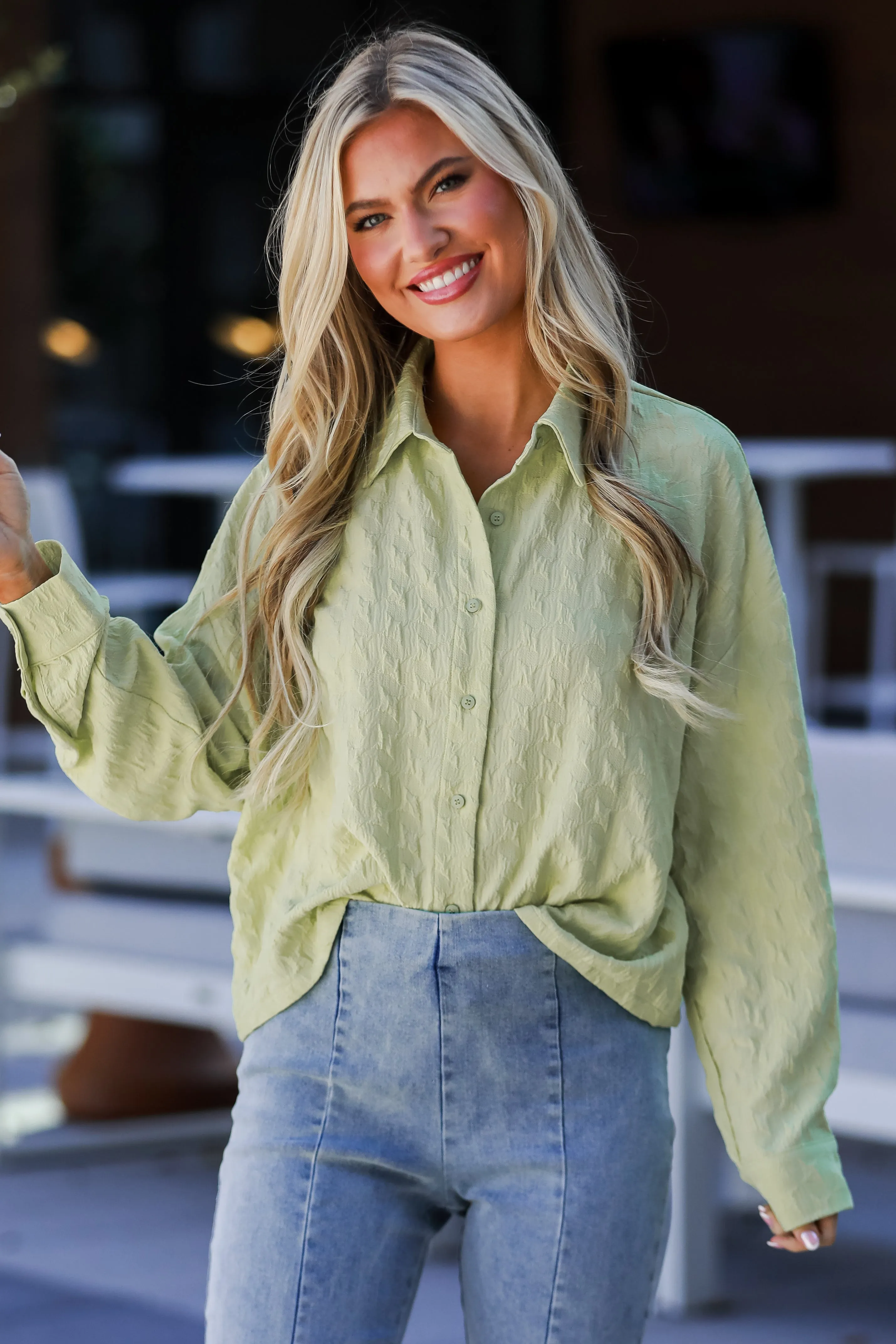 FINAL SALE - Budding Charm Lime Textured Blouse