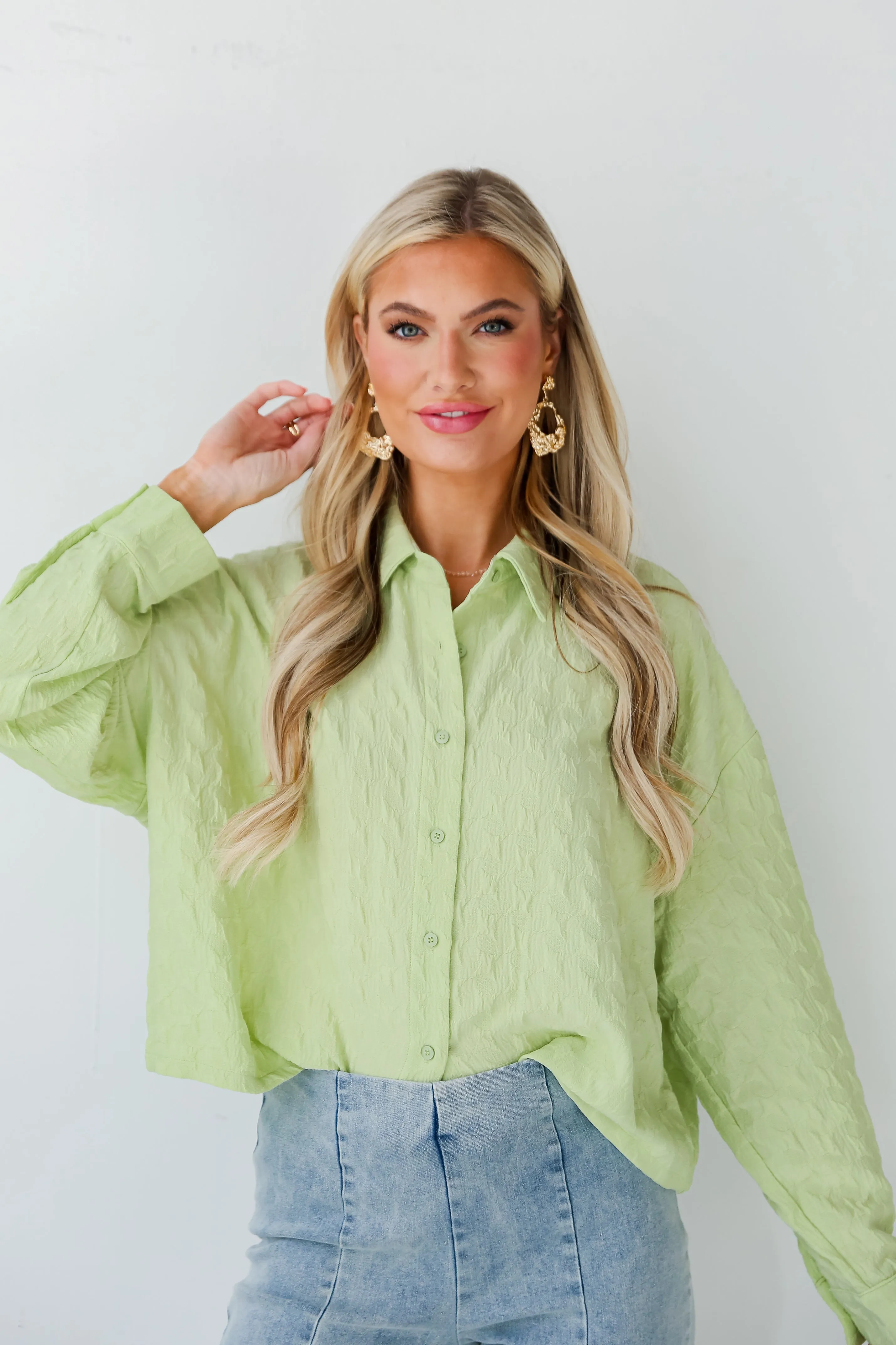 FINAL SALE - Budding Charm Lime Textured Blouse