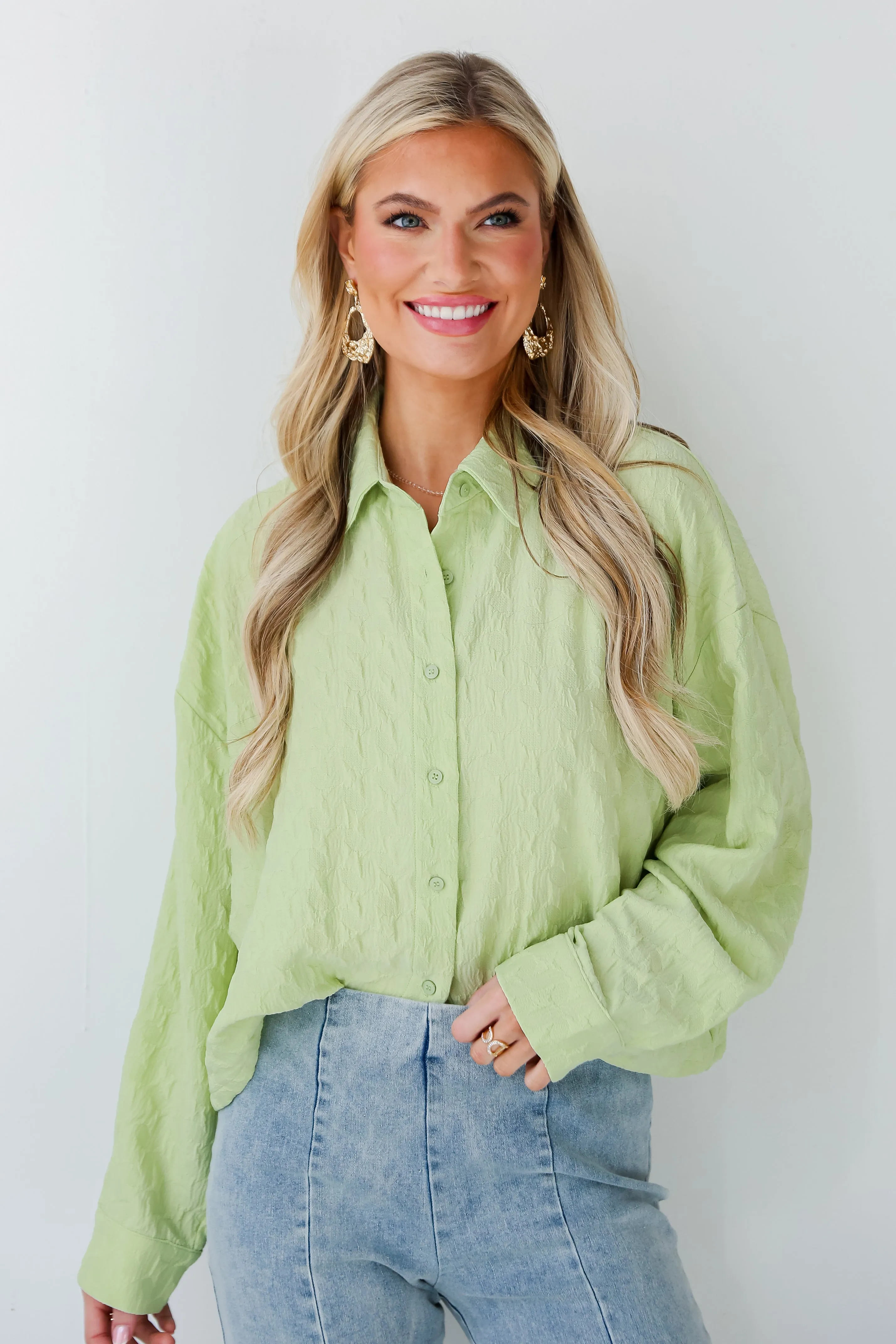 FINAL SALE - Budding Charm Lime Textured Blouse