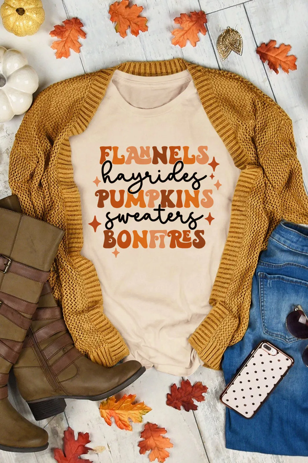 Flannels Hayrides Pumpkins Sweaters Bonfires Tee