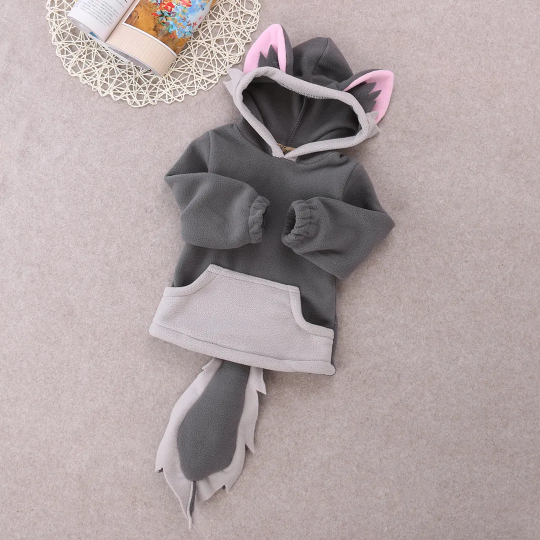 Fox Or Raccoon Fleece Hoodie with Tail Unisex