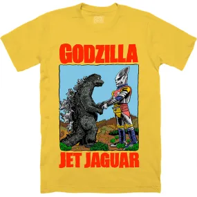 GODZILLA & JET JAGUAR: VICTORY HANDSHAKE - T-SHIRT (RETRO YELLOW)