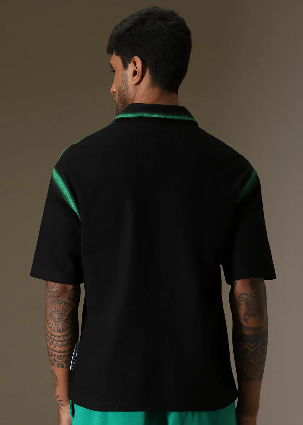 Gradient Green Drop Shoulder Polo T-shirt