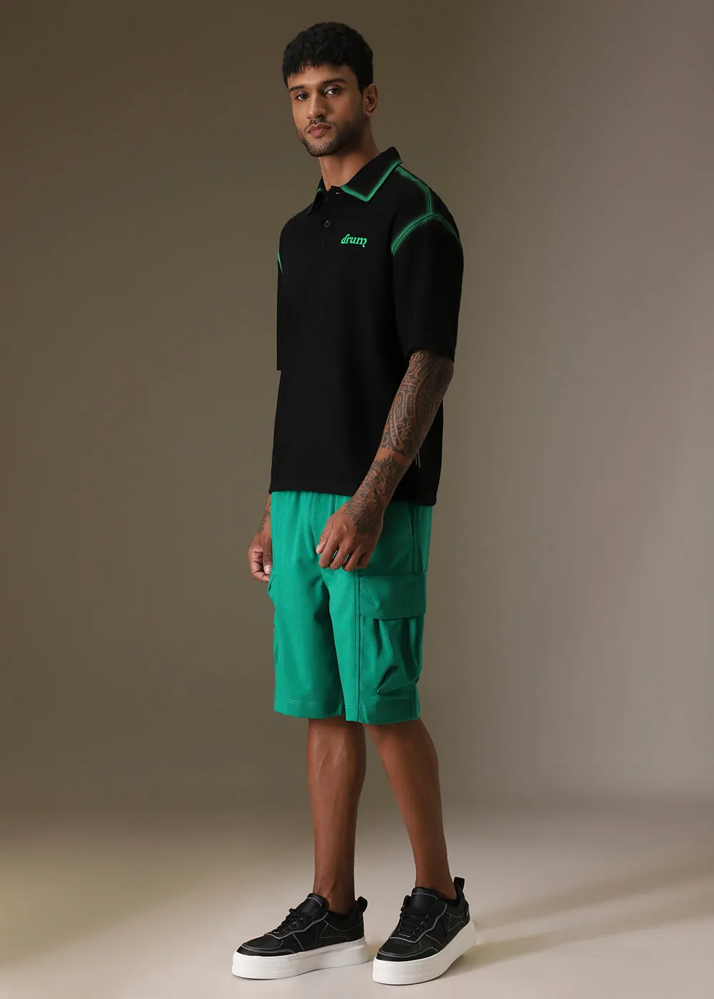 Gradient Green Drop Shoulder Polo T-shirt