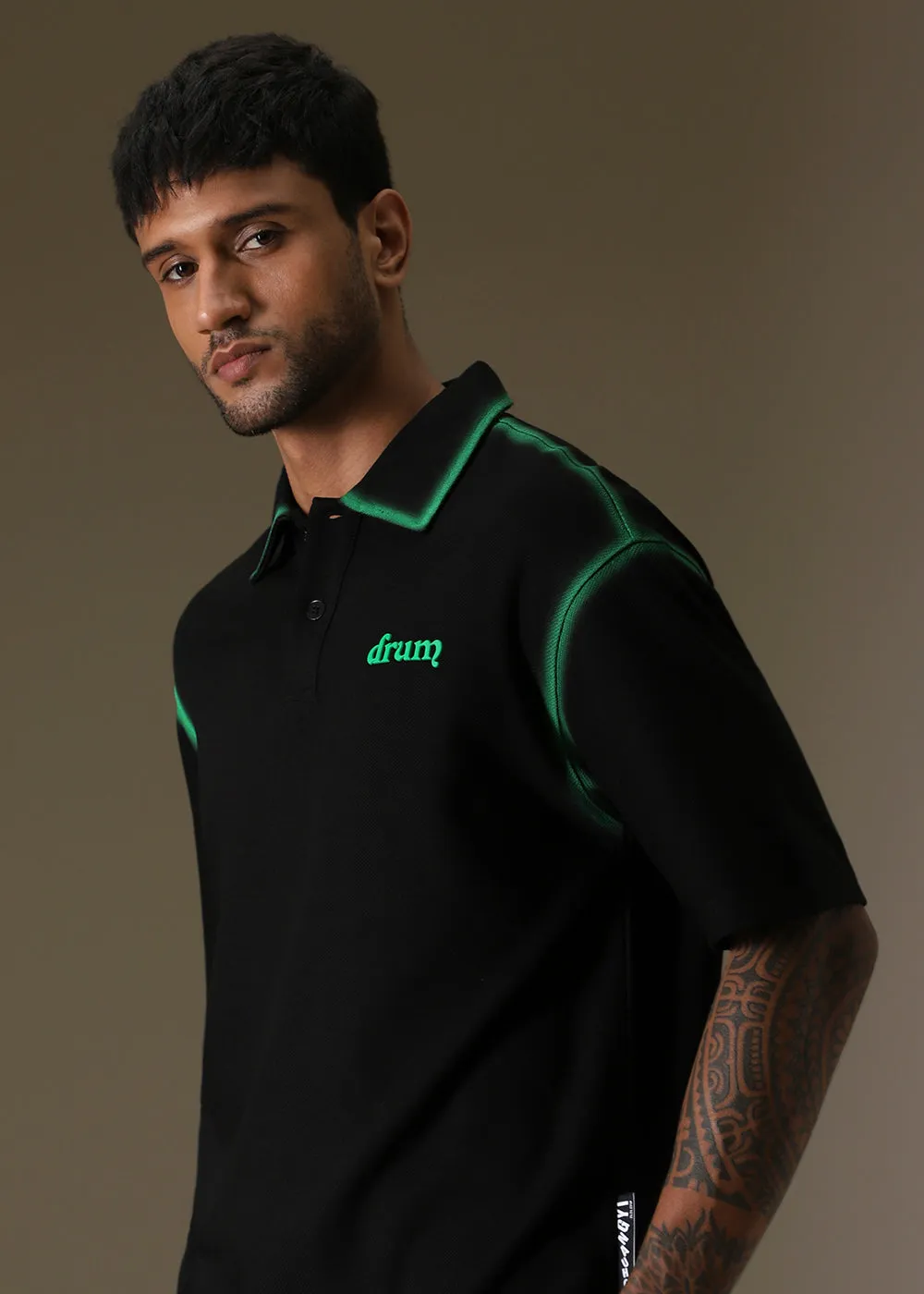 Gradient Green Drop Shoulder Polo T-shirt