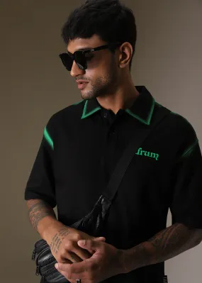 Gradient Green Drop Shoulder Polo T-shirt