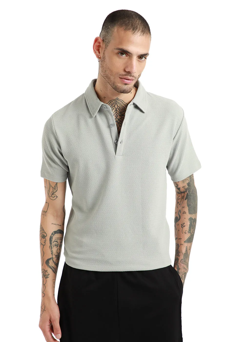 Gray classic textured Polo T-shirt