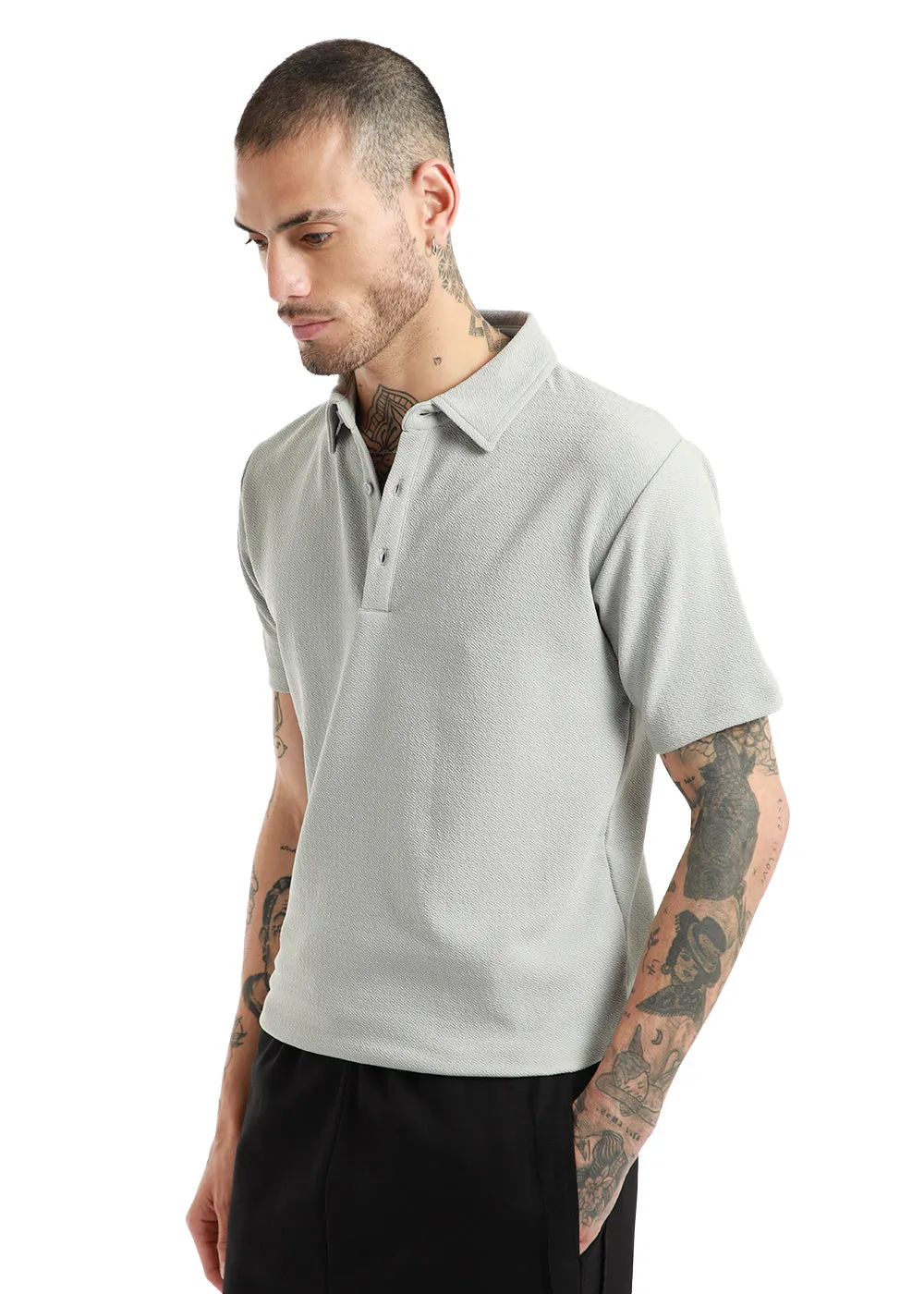 Gray classic textured Polo T-shirt