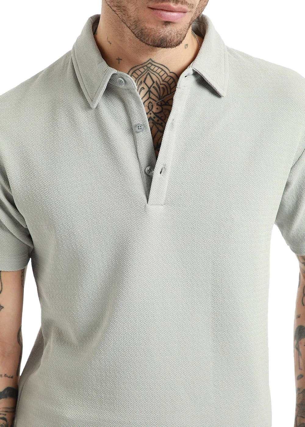 Gray classic textured Polo T-shirt