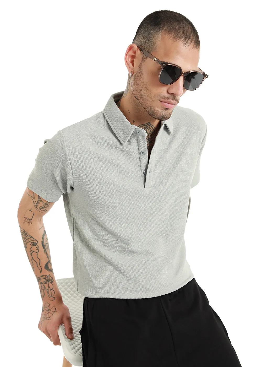 Gray classic textured Polo T-shirt