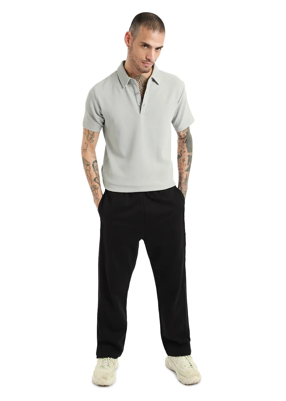 Gray classic textured Polo T-shirt