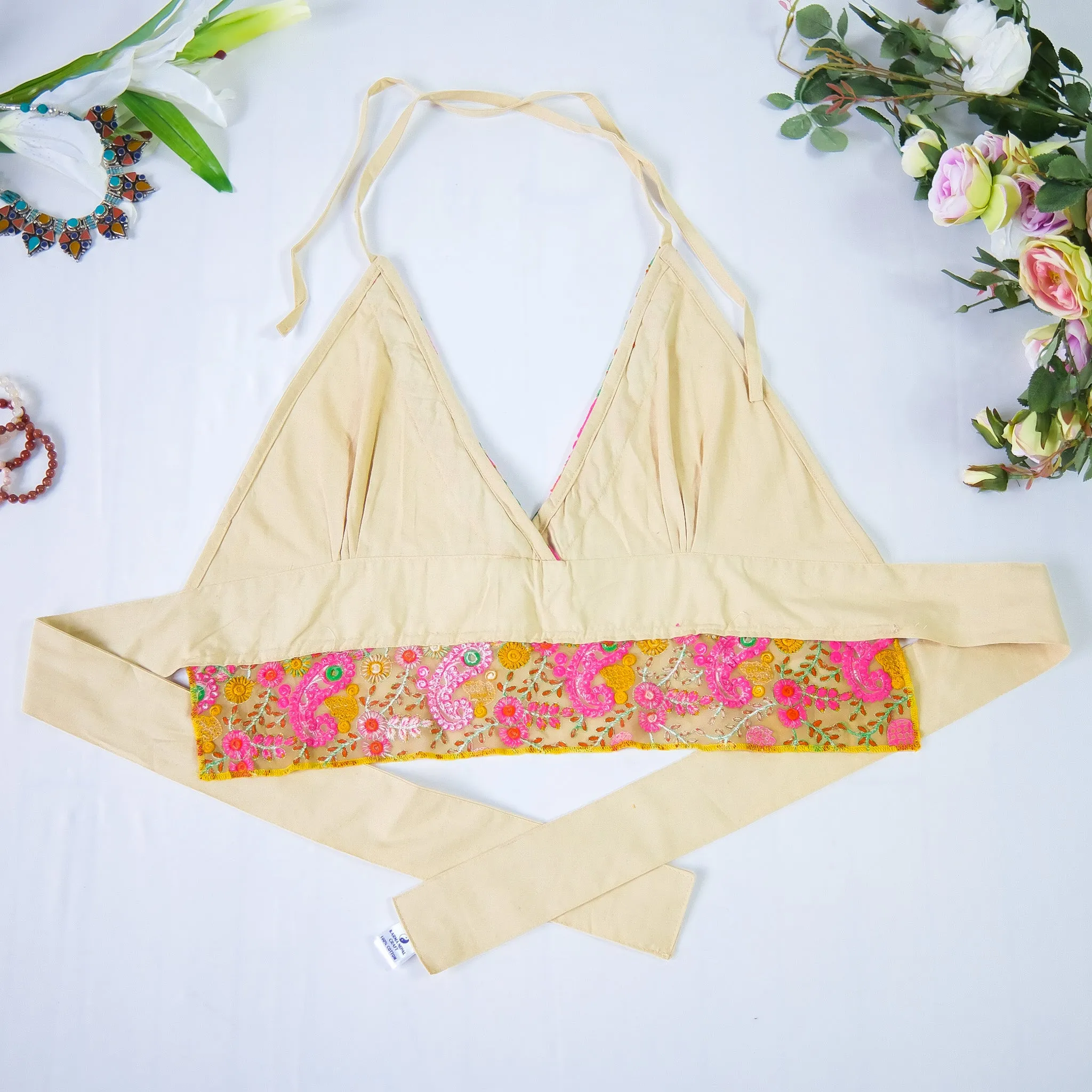 Hand Embroidery Cotton Halter Top