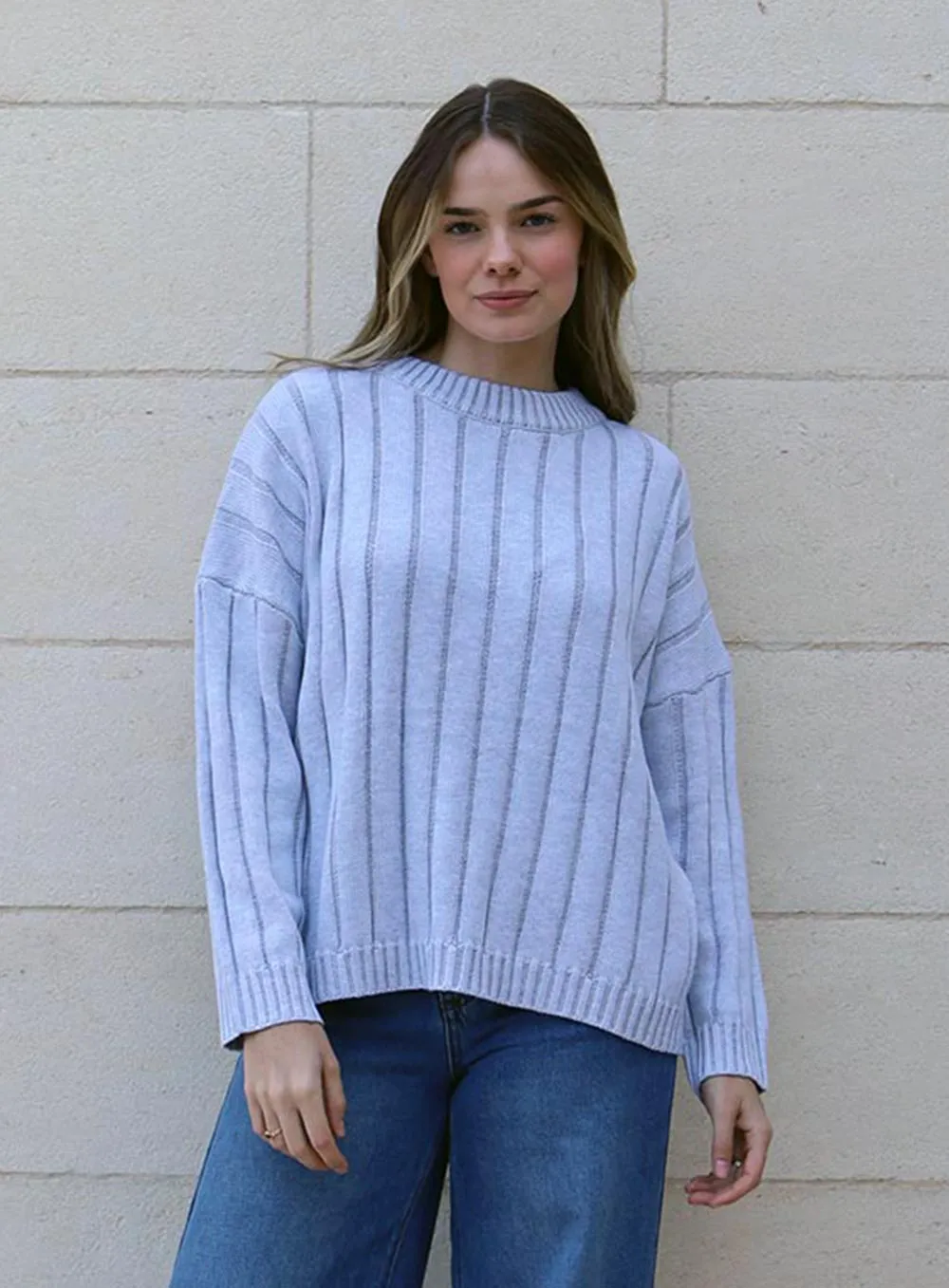 Harper Long Sleeve Rib Knit-Grey