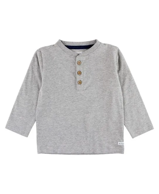 Heaher Gray Knit Long Sleeve Henley Tee