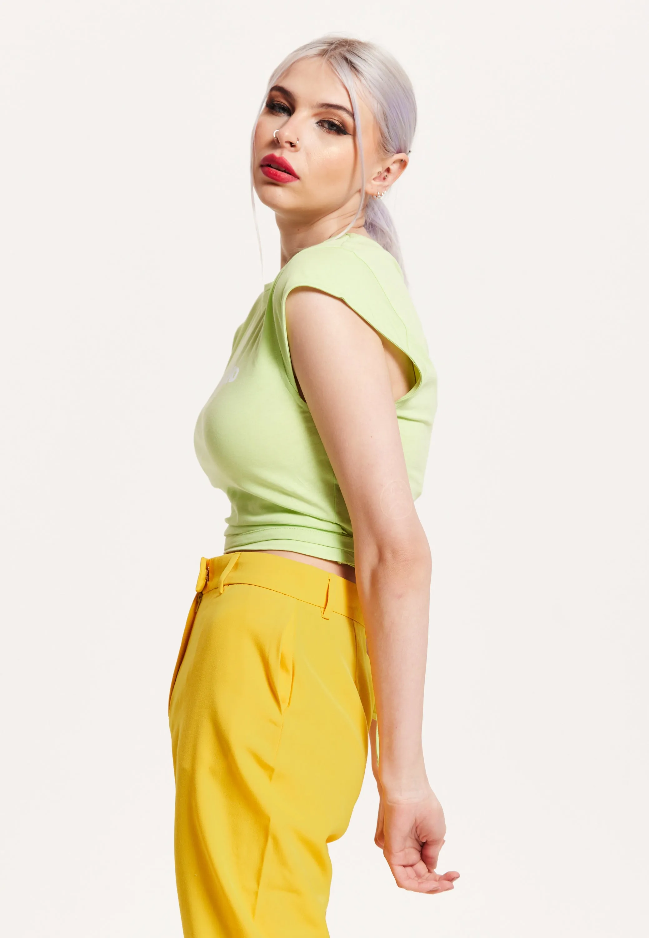 House of Holland Logo Tie Detail Crop Top In Wasabi Green