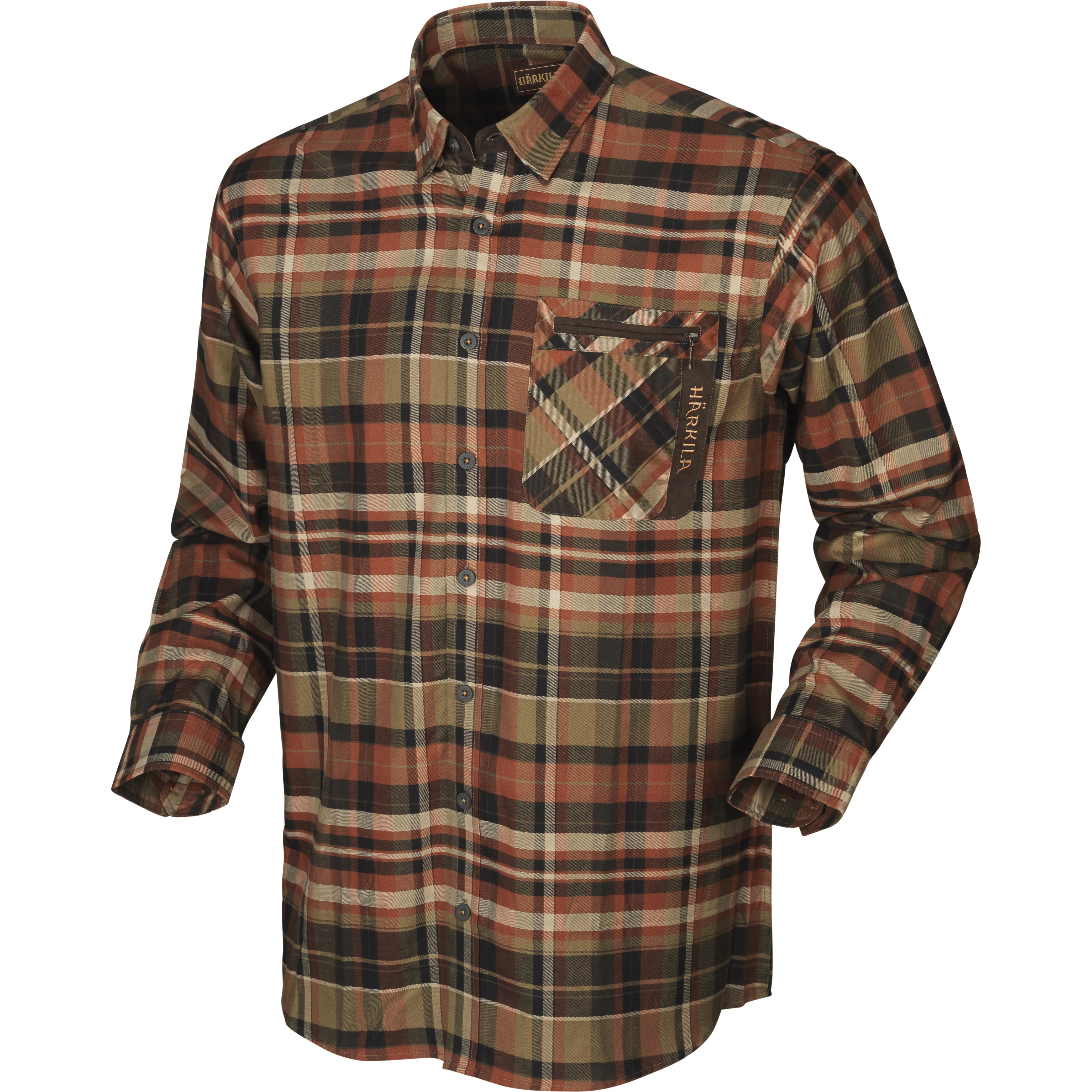 Härkila Men&#x27;s Newton Longsleeve Shirt Dark Burnt Orange Check | Buy Härkila Men&#x27;s Newton Longsleeve Shirt Dark Burnt Orange Check here | Outnorth